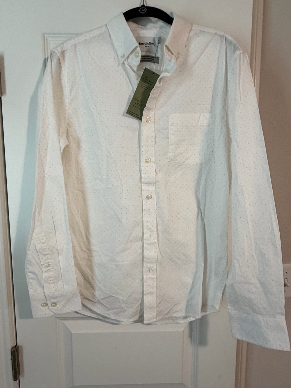 Goodfellow & Co White Button-Down with Subtle Dot Pattern, Small
